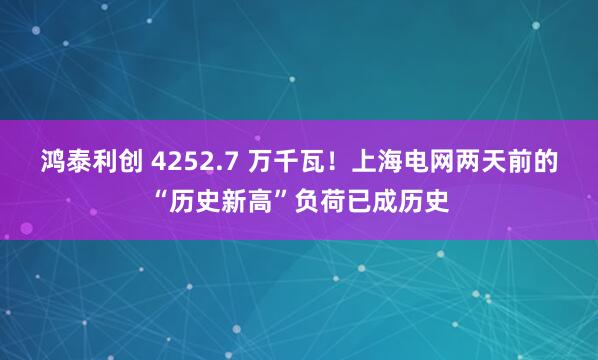 鸿泰利创 4252.7 万千瓦！上海电网两天前的“历史新高”负荷已成历史